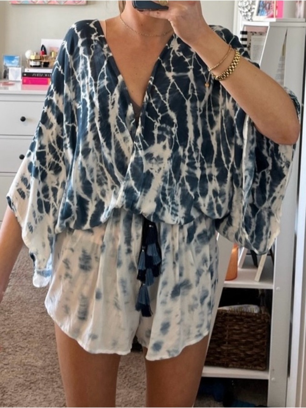 Surf Gypsy Navy Blue and White Tie-Dye Romper